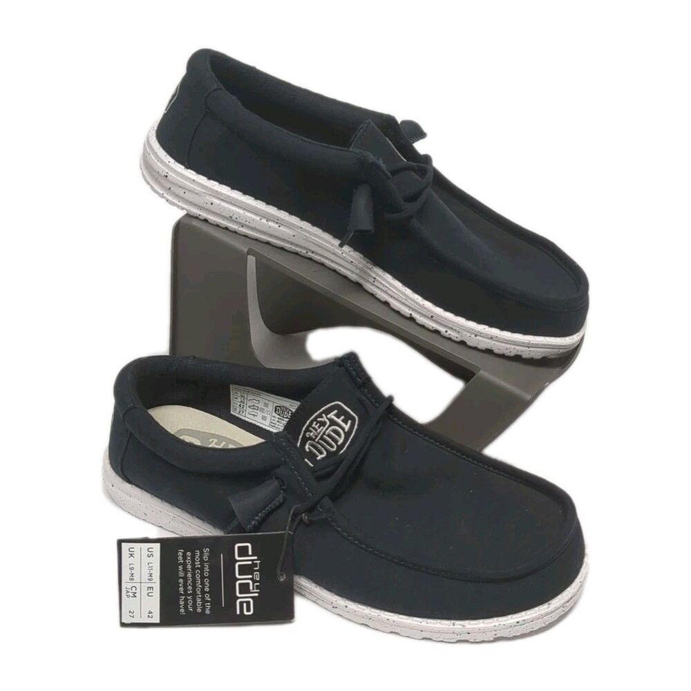 NEW Hey Dude Wally Slub Canvas Boat Shoes Slip On Navy Blue Men 9 Ladies 11 NWT